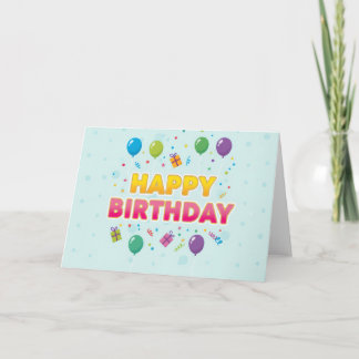 Agradecimento Cartão de Aniversário Colorido de Balão & Presente