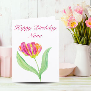 Agradecimento Cartão de Aniversário da Nana com Tulipa Rosa Quen