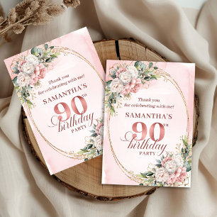 Agradecimento Cartão de Aniversário de 90 anos Chic Blush Rosa D