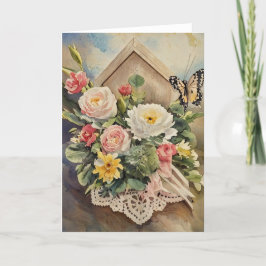 Agradecimento Cartão de Aniversário de buquê e Borboleta