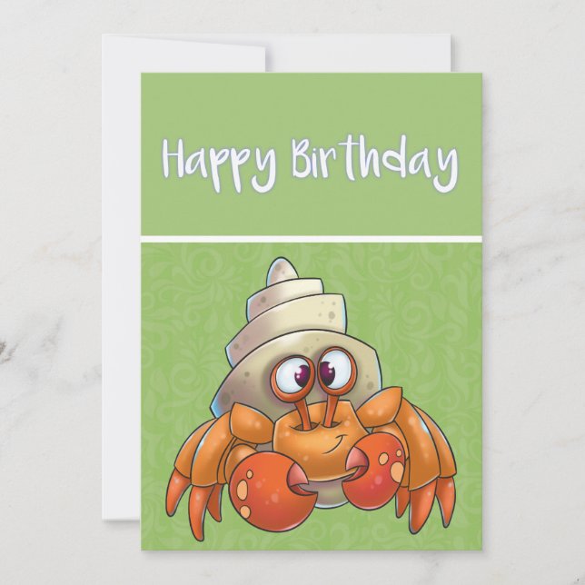 Agradecimento Cartão de Aniversário de Cartum Hermit Crab (Frente)