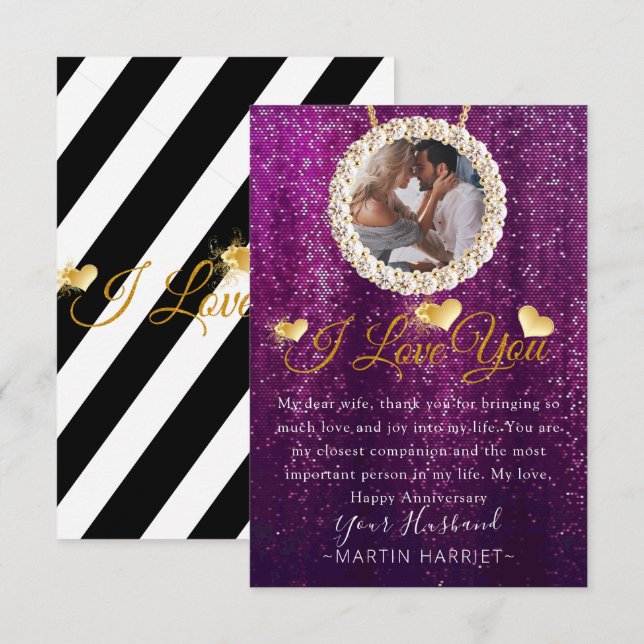 Agradecimento Cartão de aniversário de foto roxa eu amo você par (Frente/Verso)