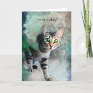 Agradecimento Cartão de Aniversário de Gatinho Bonito do Gato