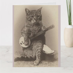 AGRADECIMENTO CARTÃO DE ANIVERSÁRIO DE GATO TOCANDO BANJO