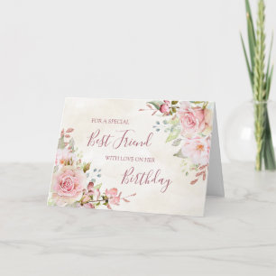 Agradecimento Cartão de aniversário de melhor amiga com flores c