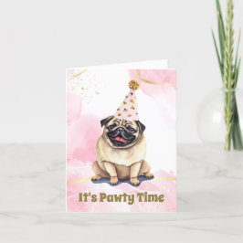 Agradecimento Cartão de Aniversário de Pug Watercolor do Partido