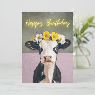 Agradecimento Cartão de Aniversário de Vaca Flor Engraçado