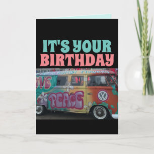 AGRADECIMENTO CARTÃO DE ANIVERSÁRIO DIVERTIDO DE HIPPIE VAN
