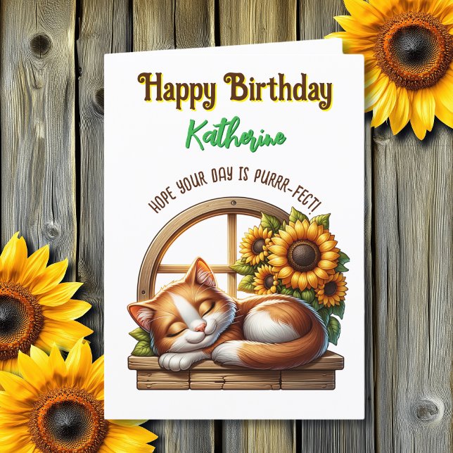 Agradecimento Cartão de Aniversário do Cat Themed | Dentro de Pe (Criador carregado)