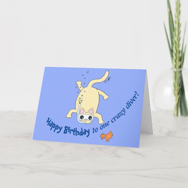 Agradecimento Cartão de Aniversário do Mergulhador de Gato Scuba (Frente)