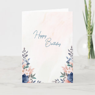 Agradecimento Cartão de aniversário do tema Flores Azuis