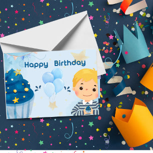 Agradecimento Cartão de Aniversário Feliz Azul e Bonito - Aniver