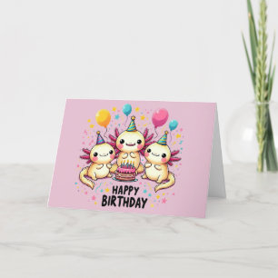 Agradecimento Cartão de Aniversário Feliz, Bonito Axolotl, Rosa