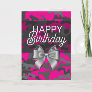 Agradecimento Cartão de Aniversário Feliz de Camo e Arco Rosa
