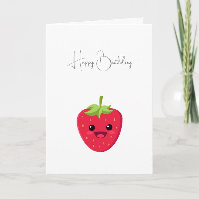Agradecimento Cartão de Aniversário Feliz de Morango (Frente)
