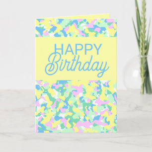 Agradecimento Cartão de Aniversário Feliz do Pastel Camo Amarelo