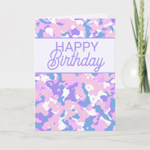 Agradecimento Cartão de Aniversário Feliz do Pastel Camo Roxo
