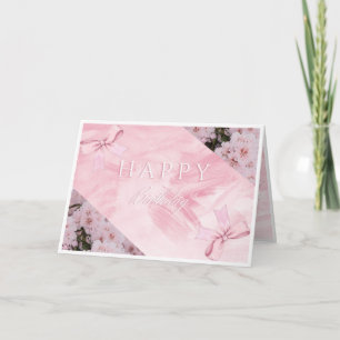 Agradecimento Cartão de Aniversário Feliz Floral Rosa Elegante