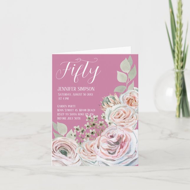 Agradecimento Cartão de aniversário feminino dobrado com aquarel (Frente)