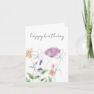 Agradecimento Cartão de Aniversário | Floral Aquarela