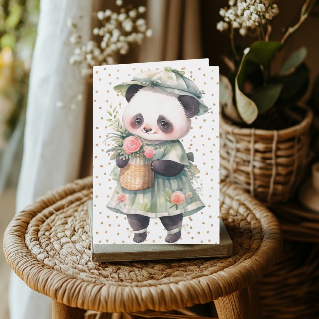 Agradecimento Cartão de Aniversário Floral Panda (Panda With Flower Dress Card)