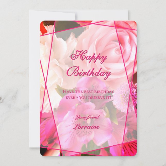 Agradecimento Cartão de Aniversário Fuchsia Florals (Frente)