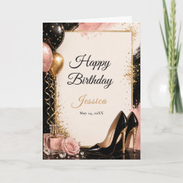 Agradecimento Cartão de Aniversário Glamour Rosa Dourado