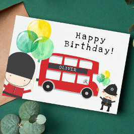 Agradecimento Cartão de Aniversário Infantil Tema Ônibus Vermelh