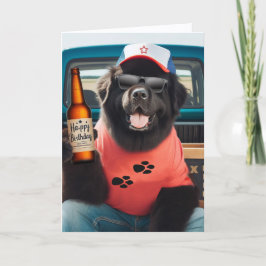 Agradecimento Cartão de Aniversário Newf com Cerveja na Caçamba