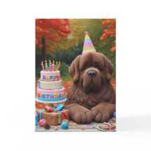 Cartão de Aniversário Newfie Brown no Outono