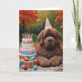 Agradecimento Cartão de Aniversário Newfie Brown no Outono