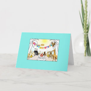 Agradecimento Cartão de Aniversário Numeral 6 Candle Animals
