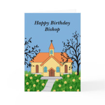 Cartão de Aniversário para Bispo Ilustrado Igreja
