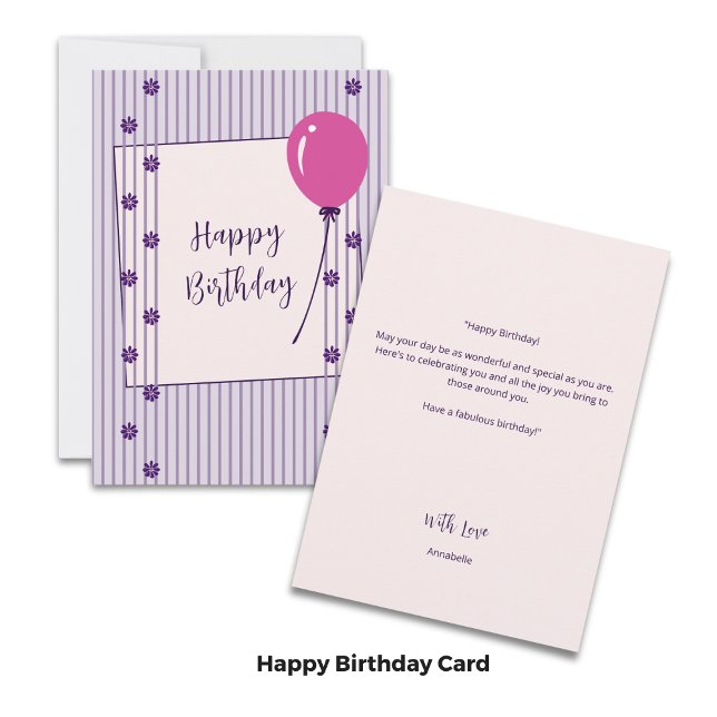 Agradecimento Cartão de Aniversário para Lavandas Vintage Strips (Vintage Lavender Stripes & Flowers Birthday Card)
