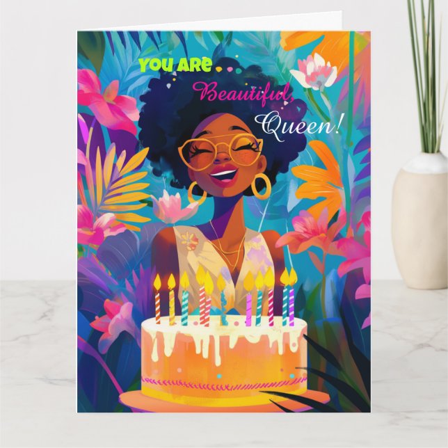 Agradecimento Cartão de Aniversário para Rainha Negra Linda (Frente)