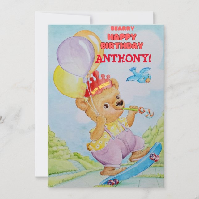 Agradecimento Cartão de aniversário personalizado para meninos (Frente)