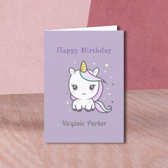 Agradecimento Cartão de Aniversário Púrpura do Unicórnio Bonito (Cute Unicorn Purple Birthday Card )