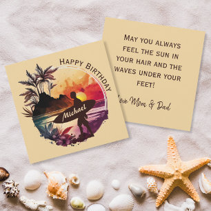 Agradecimento Cartão de aniversário Retro Surfer Sunset Beach