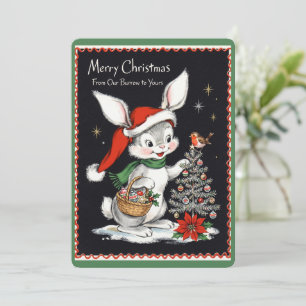 Agradecimento Cartão de árvore de Natal decorado com coelho de N