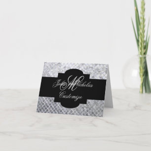 Agradecimento Cartão de Azulejos Mosaico Preto e Prata Monograma