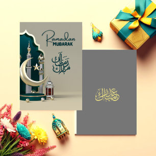 Agradecimento Cartão de Boas Festas do Ramadão Verde e Cinza