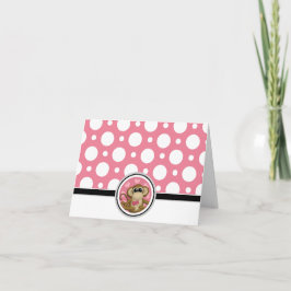 Agradecimento Cartão de Bolinhas rosa personalizado para macacos