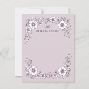 Agradecimento Cartão de Carta Floral Vintage Blooms - Roxo