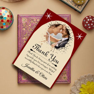 Agradecimento Cartão de Casamento Clássico Moderno Creme e Verme
