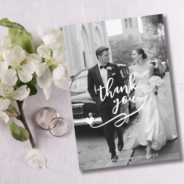 Agradecimento Cartão de Casamento com Coração e Foto 2 (Criador carregado)