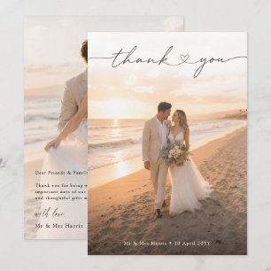Agradecimento Cartão de Casamento com Letra em Script Romântico