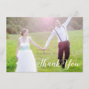 Agradecimento Cartão de Casamento de Foto com Tipografia Branca