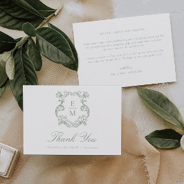 Agradecimento Cartão de Casamento em Verde Sage Vintage Barroco