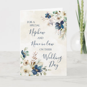 Agradecimento Cartão de casamento floral azul para sobrinho e no