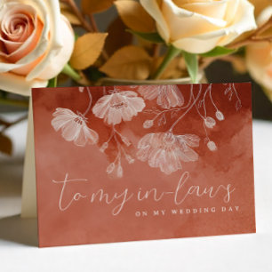 Agradecimento Cartão de Casamento Floral Ferrugem para Sogros